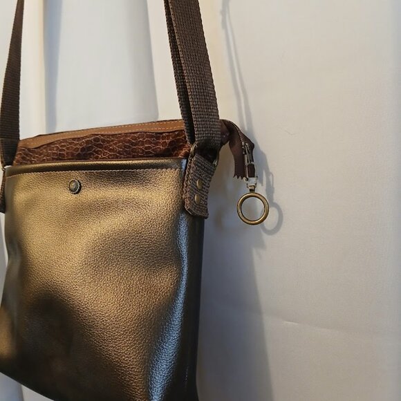 New Travel Sling Crossbody Brown Bronze Pebbled faux leather & Snakeskin fabric - Picture 4 of 10